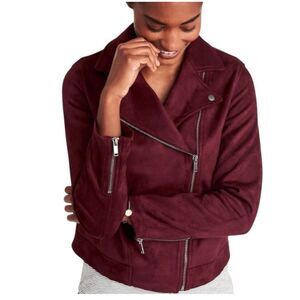 Old Navy Women’s Faux Suede Wine Burgundy Moto Fall Winter Chic Jacket Sz XL